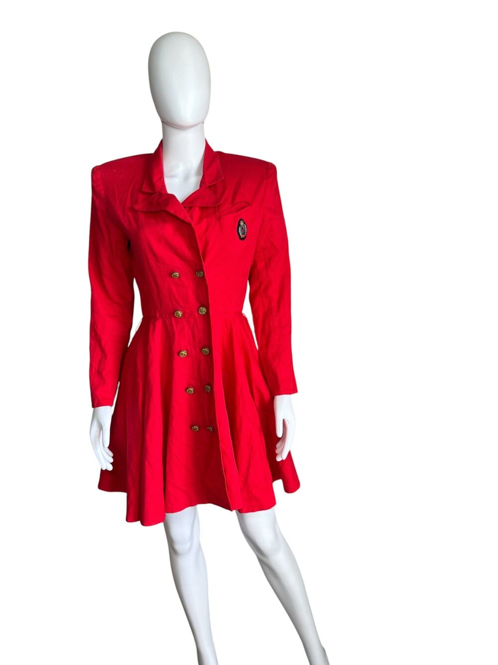 Contempo Casuals Vintage Red Double Breasted Long Sleeve Shirt Dress M